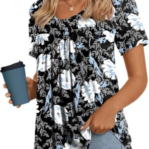 LONGYUAN Women's Tunic Tops 2025 Short Sleeve T-shirts Casual Summer T-shirt Comfortable Blouses