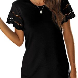 Womens Lace Short Sleeve T Shirts Summer Tops Loose Casual Tee Shirt