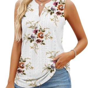 Sleeveless Tops for Women Dressy Casual Summer Blouses Trendy Eyelet Office Work Shirts