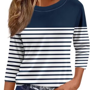 3/4 Long Sleeve Women Tops 2025 Spring Dressy Casual Round Neck Tees Three Quarter Length Tunic Tops For Women