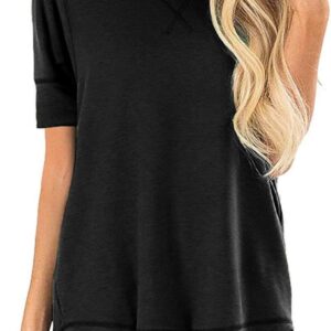 HIYIYEZI Women's Summer Tops Short Sleeve Side Slit Loose Casual Tunic Tops