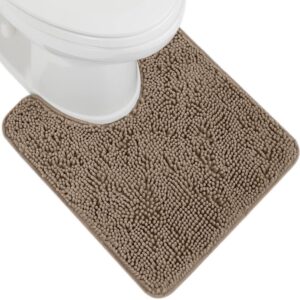 Gorilla GRIP GRIP Absorbing bath carpet in long hair caterpillar for oval toilet base with rubber back, machine washable carpet, soft microfiber contour carpet for toilet, bathroom decoration, 22.5 x 19.5 cm, beige