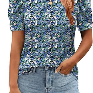 Zeagoo Blouse for Women Dressy Casual Puff Short Sleeve Boho Tops Fashion Floral Crew Neck Tunic Shirts Summer Clothes