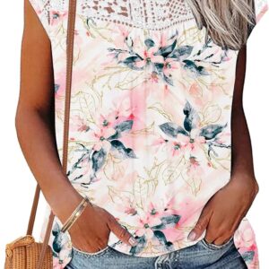 AUSELILY Women's Summer Tops Casual Short Cap Sleeve Crewneck Lace Trim Ladies T Shirts 2025 Trendy