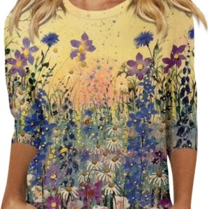 Vintage Tees for Women Women's Fashion Casual Round Neck Long Sleeve Printed T-Shirt Top