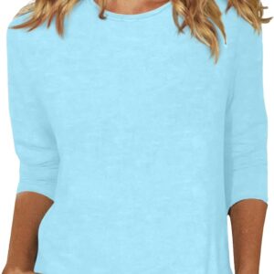 Women's 3/4 Sleeve Tops Round Neck Solid Color Shirt Casual Trend T-Shirt Summer Pullover Basic Version Tops