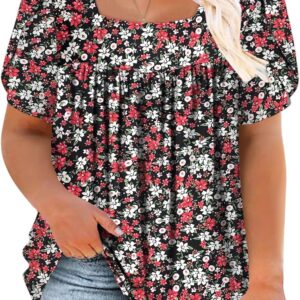 Vislily Womens-plus-over-size-Summer-tops Petal Sheeve T-Shirts Neck Square Blouses Flux Plinined Tunics XL-5XL