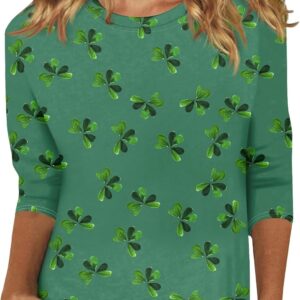 Day St Patricks Women Women Size 3/4 High Spring High Shamrock Print Crewneck Jobsy Blouses