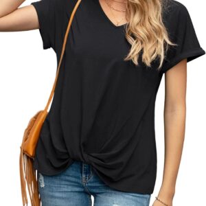 Iandroiy Women's Comfy Casual Summer Tops Short Sleeve V Neck Blouses T Shirts Twist Knot Tees