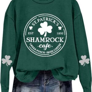 ST PATRICKS DAY THIRTS WOMEN 2025 Long Sleeve Round Neck Cute Sweatshirts Casual Fashion Clover Spinning Sweatshirts