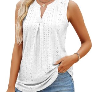 Sleeveless Tops for Women Dressy Casual Summer Blouses Trendy Eyelet Office Work Shirts