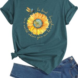 Graphic t-shirt of tougle sunflowers for cute women dandelion with short sleeves t-shirts