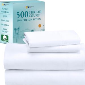 California Design Den 500 Thread Count 100% Cotton Sheets, Queen Size Sheet Set, Cooling Deep Pocket Bed Sheets with Fitted Elastic Sheet, Extra Soft Luxury Hotel Quality - White Sheets