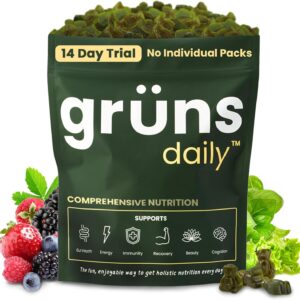 Super greens gum adult gums gums - Gummeux bear superinham with spirulina, chlorella and prebiotics for digestive health - Adaptogenic supplement with 20 vitamins and minerals, low -sugar supply - 2 weeks