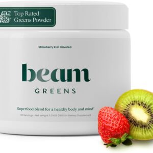 Green vegetable powder beam, green supper powder, supplement of green, vegan health vegetables, mixture of non -GMO green vegetables, daily green with Ashwagandha, Vitamin C, B12, B6, D, Strawberry Kiwi, 30 portions