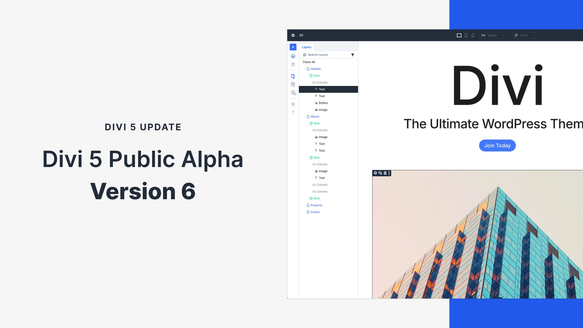 Aggiornamento Divi 5: versione Alpha pubblica 6
