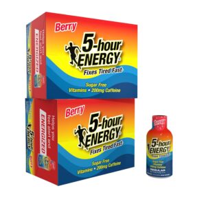 ENERGY 5 Hour Regular Strength Energy Shot, Berry Flavor, Zero Calories and 200 mg Sugar-Free Caffeinated Shot, Amino Acids and B Vitamins, Dietary Supplements, 1.93 oz, 24 Count