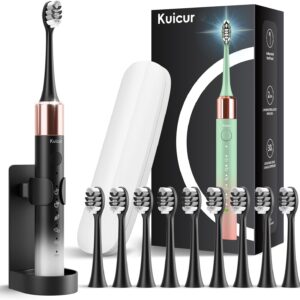 Electric Toothbrush for Adults and Kids, Comes with 10 Brush Heads and Travel Case, 15 Modes with Built-in 2 Minute Smart Timer, One Charge for 90 Days, 42,000 VPM Motor