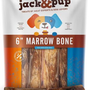 Jack & Pup Marrow Bones for Dogs | 6 -inch dog bones to chew aggressive (6 pack) | Bone bone bone bones with unique ingredient, all natural dog bones