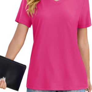 YUCOLEN T Shirts for Women Short Sleeve Shirts V-Neck Tshirt Womens Cotton Basic Casual Soft Trendy Solid UPF 50+ Tops Shirts