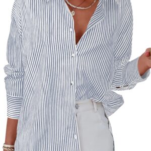 Diosun Womens Striped Button Down Classic Shirts with Long Sleeve Elegant Collared Office Work Blouses Tops Tops Tops