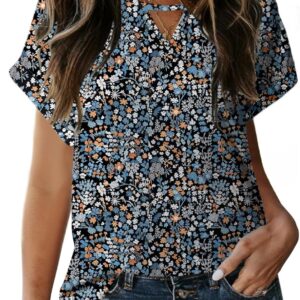 Dokotoo Women's Casual Crewneck Boho Shirts Short sleeves 2024 SUMMER Floral Print Murffon Bohemian Top Shirts Blouses