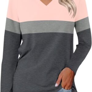 Orandesigne Blocs of long -sleeved color for women Tops V neck for casual strokes cute shirts fall from blouses in adjustment