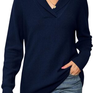 Ivicoer Women Long Sleeve V Neck Pullover Collar Knitted Sweaters