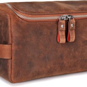 Donbolso Helsinki in leather toilet bag i authentic leather washing bag for men and women i cosmetic or razing bag to travel i vintage brown