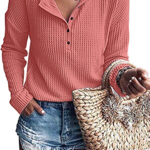 MOLERANI Womens Waffle Knit Tunic Tops Loose Long Sleeve Button Up V Neck Henley Shirts