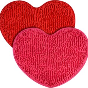 2 pcs Valentine's Day Coeur Carpets, Decorations of Valentine's Day Mat Door in the shape of a heart Rose Bathroom Shag Washable Shower Shower.