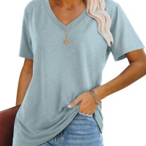 Wiholl Womens Tops relax t-shirts with short-sleeved V sleeves