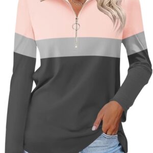 Minetom Women's Long Sleeve Tops Quarter Zip Pullover Collared Shirts Fall Clothes