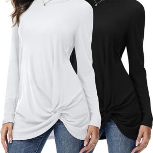 Ficerd 2 pcs Long sleeve shirts for women torsion roof twot tops in bulk t-shirts t-shirts