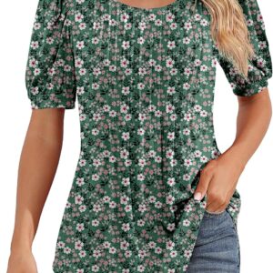 Ficerd Women's Puff Short Sleeve Tops Tops with pleated crew Summer blans dressed t-shirts in relaxed relaxed