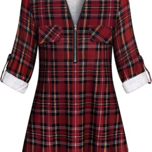 Tanst Sky Female District with Long Sleeve Zipped in V plaid layer