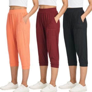 Real Essentiels 3 Pack: Fondement Papte for women Capri Jogger Swounge with Pocket Yoga Workout (available in size more)