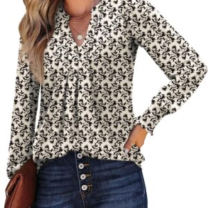 Womens V Neck Long Sleeve Blouses Tops 2024 Fall Fashion Ruffle Cuffs Dressy Casual T-Shirts