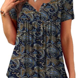 A.Jesdani Womens Summer Plus Size Tops Tops with Short Sleeve Floral Henley Floral Henley