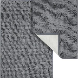 The Linla Sets 2-room Linla Sets Bath Carpet, the Absorbent Soft Chenille Bath Rug, Non-Glighting, Quick Dry Carpet Carpets, Washable for the floor, Bathtub and Shower, 32 "X 20" / 24 "x 17", gray