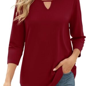 Romanstii 3/4 Length Sleeve Womens Tops Keyhole Crewneck Shirts Business Dressy Casual Tunic Blouses Summer Basic Tees