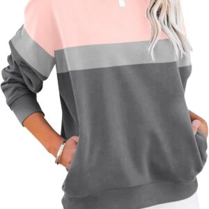 TICTICMIMI Women's Casual Long Sleeve Color Block/Solid Tops Crewneck Sweatshirts Cute Loose Fit Pullover with Pockets