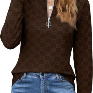 Fall 1/4 Zip Pullover Top for Women 2024 Long Sleeve Shirts Casual Fitted Tunic Blouses