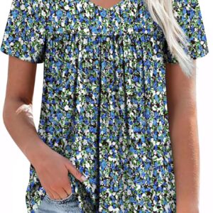 Weeso Womens Short sleeve t-shirts with pleated sleeve-dressed laded in V summer layers blans