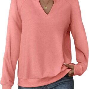 EADINVE Women Casual Long Sleeve V Neck Sweatshirts Cute Loose Fit Lightweight Pullover Tops