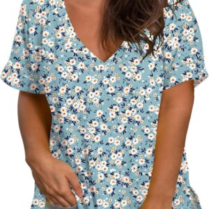 Plus-Size Tops for Women Short Sleeve Eyelet Shirts V Neck Side Split Tunics XL-5XL