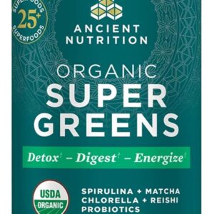 Super Greens Powder by old nutrition, organic superinham powder with spirulina, chlorella, matcha and digestive enzymes, 25 portions, 7.5 oz