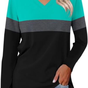 Orandesigne Blocs of long -sleeved color for women Tops V neck for casual strokes cute shirts fall from blouses in adjustment