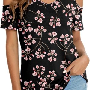 Niloufo Womens Summer Casual Shirts with short sleeve with short sleeves in the cold shoulder