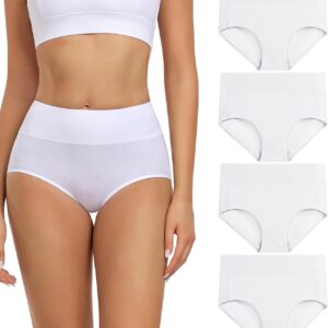 WIRARPA Women's Cotton Underwear High Waiesd Ladies Full Coverage Briefs 4 Pack (regular size and more)